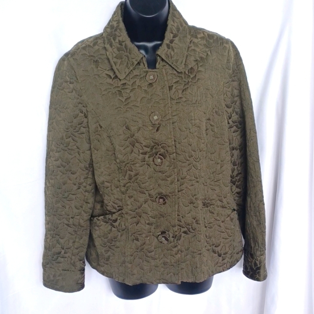 J.Jill Olive Green Quilted Embossed Jacket Size Med
